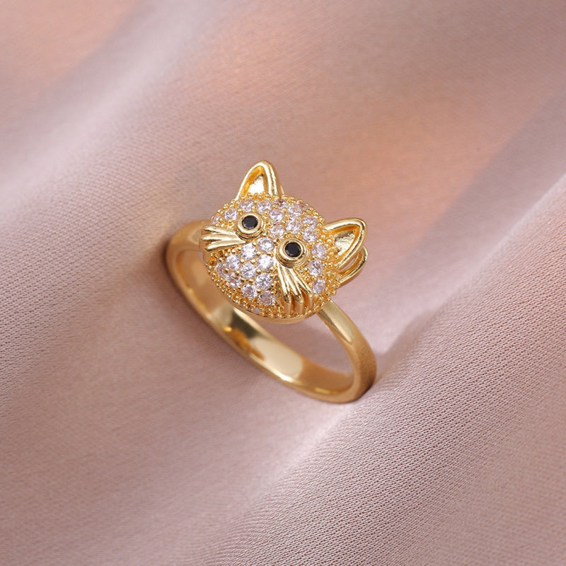 Rotating Ring for Women with Micro Paved Zircon, Elegant and Minimalist Style, Versatile Full Diamond Round Clover Ring Jewelry