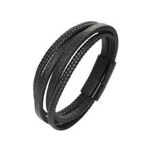 Personalized multi-layer woven leather bracelet men's hot sale stainless steel diamond bracelet gift jewelry
