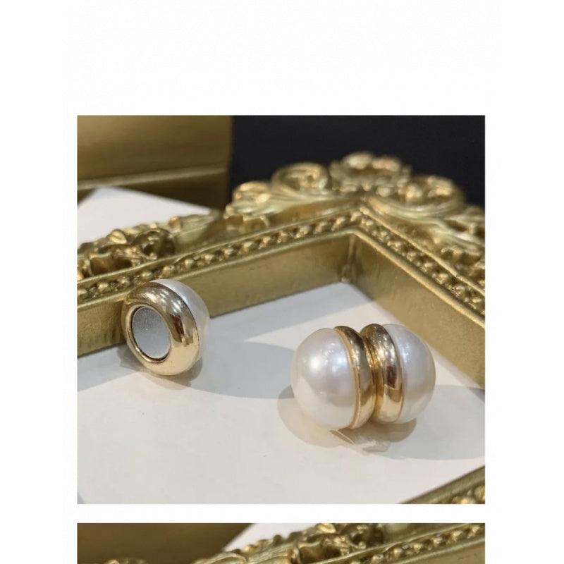 Pearl Non-Pierced Magnetic Painless Ear Clips for Women French Style Summer Earrings Light Luxury Niche Tea Series Ear Jewelry