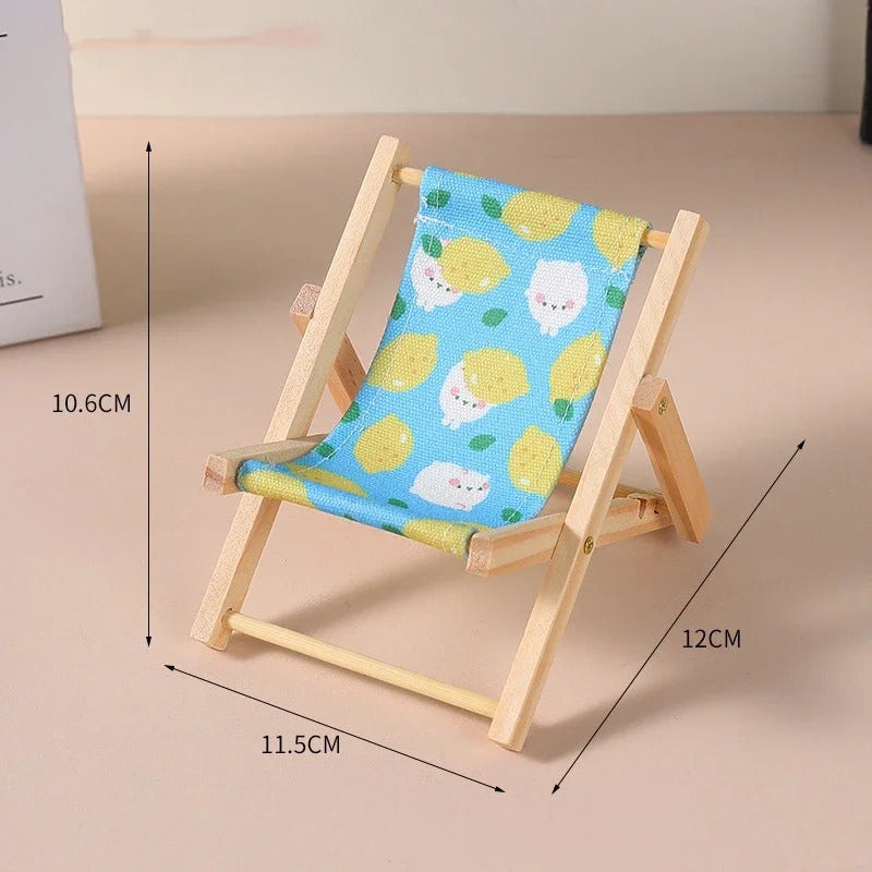 Hot Labubu Wooden Beach Chair Mini Doll Folding Chair Toy Phone Stand Desktop Cute Creative Decoration Photo Props Idol Gifts