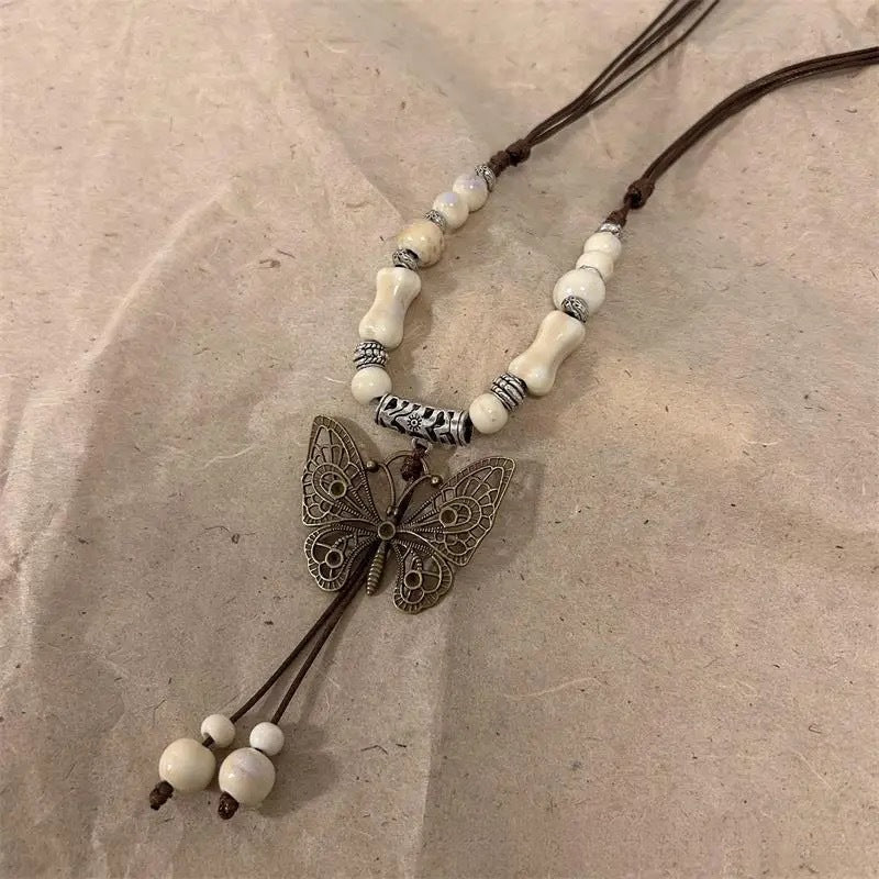 Ceramic Necklace New Chinese Ethnic Style Retro Ceramic Butterfly Beaded Clavicle Chain