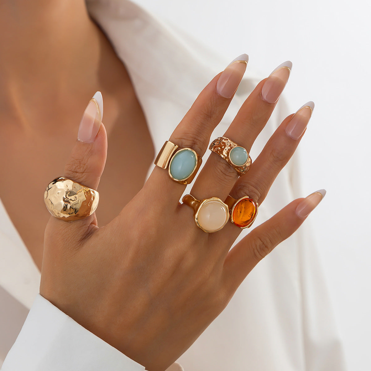 Fashionable Acrylic Inlaid Ring Light Luxury Style Irregular Alloy Ring New Arrival