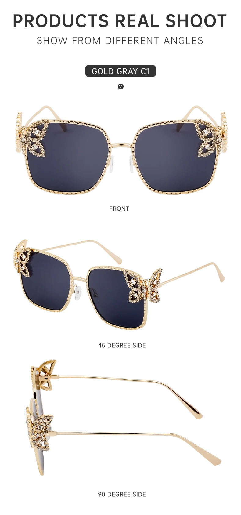 Oversized Square Sunglasses Women Rhinestone Butterfly Frame Sun Glasses 2025 Luxury Brand UV400 Protection Eyewear For Ladies