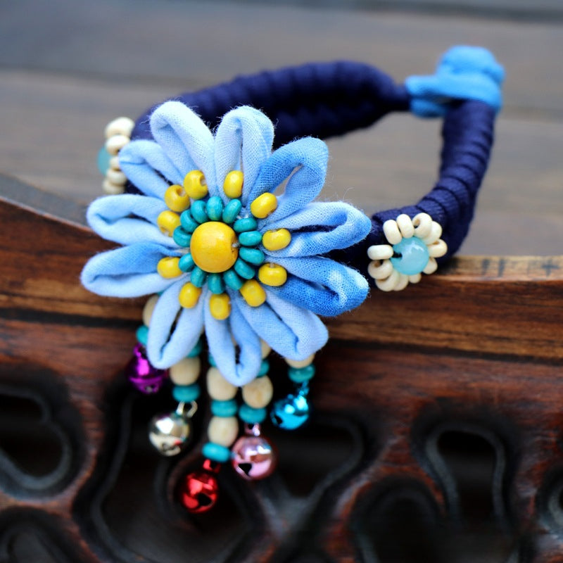 Blue Tie Dye Cloth Bracelet Dali Lijiang Hot Sale Hand-stitched Flower Fabric Bracelet Bracelet