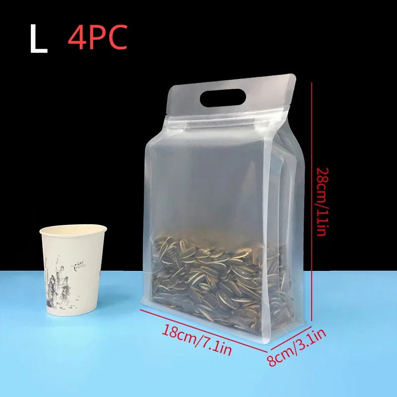 4PC PET Food Storage Bag Stand Up Zip Shut Bags Reusable Ziplock Saran Wrap Plastic Bags Leakproof Food Fresh-keeping Packaging