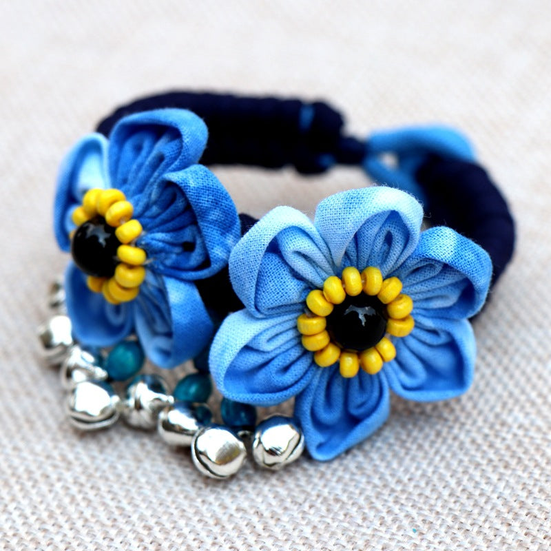 Blue Tie Dye Cloth Bracelet Dali Lijiang Hot Sale Hand-stitched Flower Fabric Bracelet Bracelet