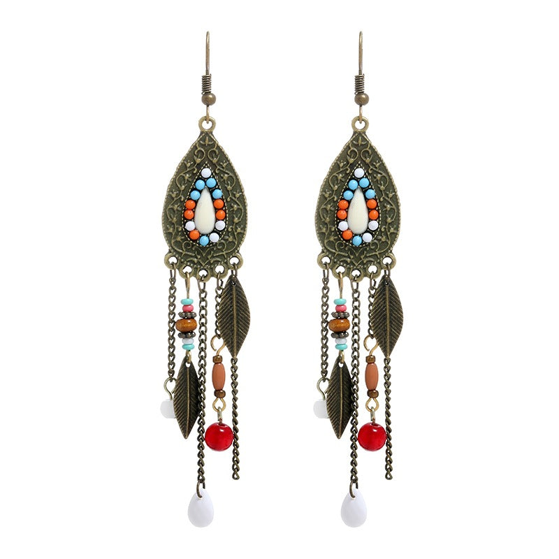 Retro Bohemian Long Tassel Earrings Women's Ethnic Style Water Drop Earrings All-match Elegant Holiday Earrings