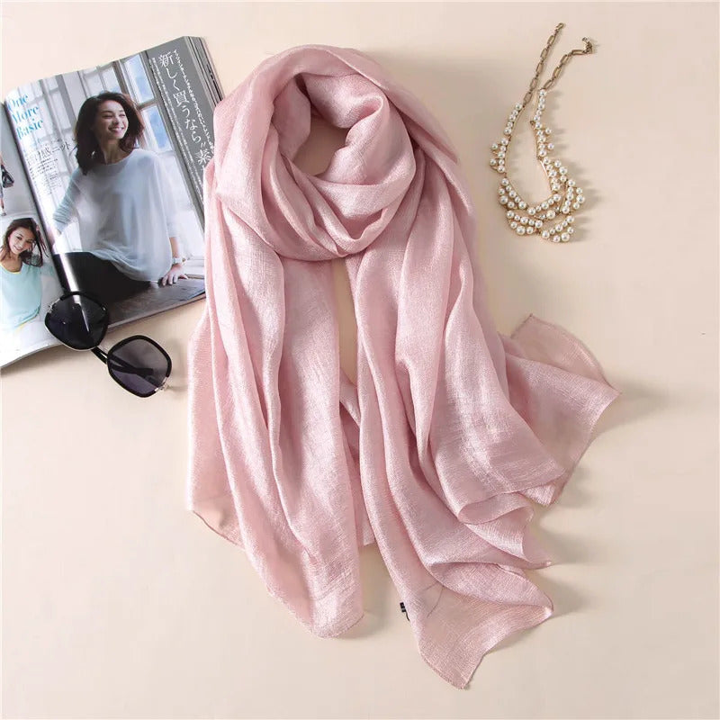 2023 Luxury Brand Women Fashion Scarf Plain Solid Silk Linen Shawls Scarves Summer Lady Bandanas Pashmina Foulard Hijab 180*90Cm