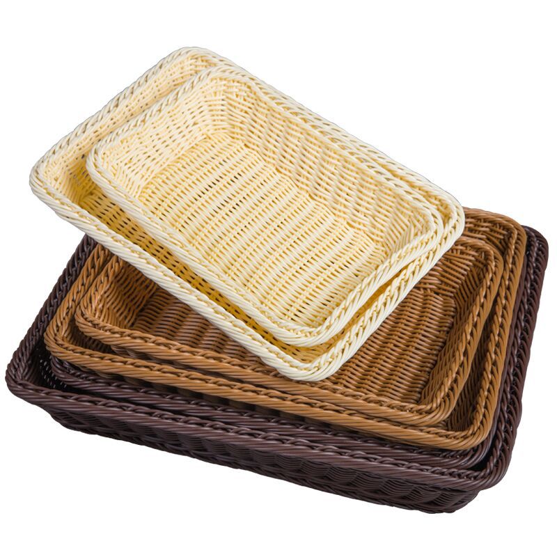 ✅Fruit Basket Bread Basket Supermarket Hotel Display Basket Display Basket Handmade Storage Basket Rattan Woven Basket Imitation Rattan Weaving
