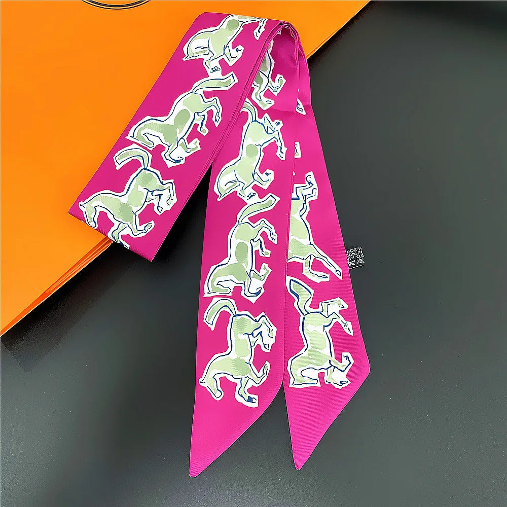 Fashion Women Hair Scarf 2024 New Brand Design Luxury Silk Scarf Fashion Print Headband Skinny Bag Scarves Neckerchief
