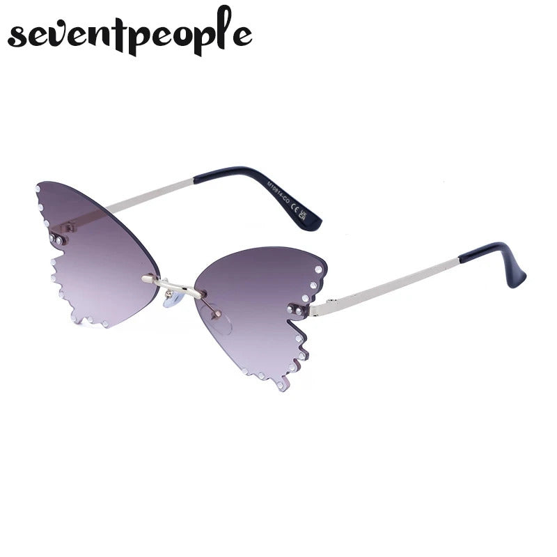Diamond Butterfly Sunglasses Women 2023 Luxury Brand Designer Fashion Rimless Sun Glasses For Female Unique Party Shades Eyewear