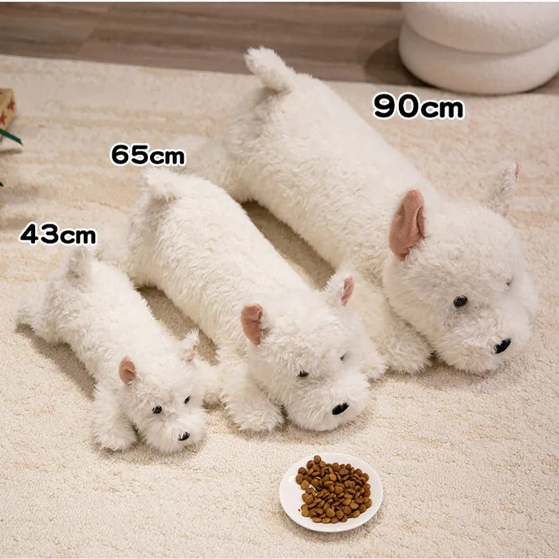Kawaii Fluffy Hair West Highland Dog White Terrier Plushie Soft Puppy Plush Toy Stuffed Lifelike Animal Appease Doll Pillow