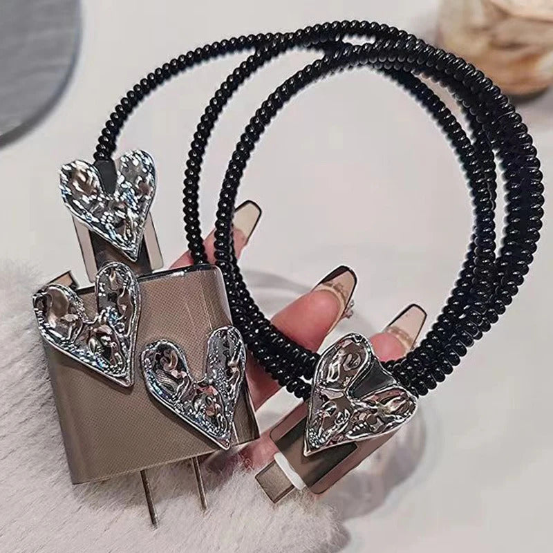 3D Pink Bow Cable Charger Protector Cover For IPhone IPad 18W 20W Original Charger 2024 New Data Line Spiral Winder Protective