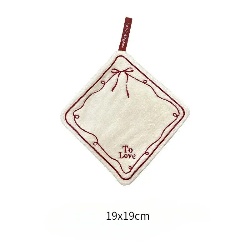 Double-layered Bow Pattern Thick Hand Towel Cleaning Cloths  Absorbent Hanging Towel Home Decoration Kitchen Accessories
