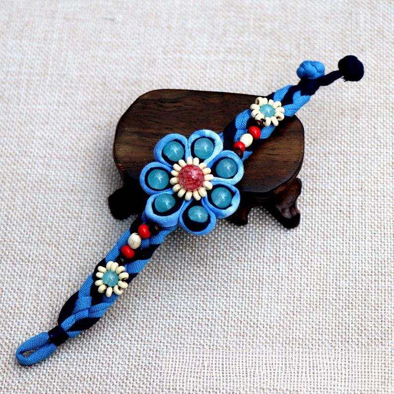 Blue Tie Dye Cloth Bracelet Dali Lijiang Hot Sale Hand-stitched Flower Fabric Bracelet Bracelet