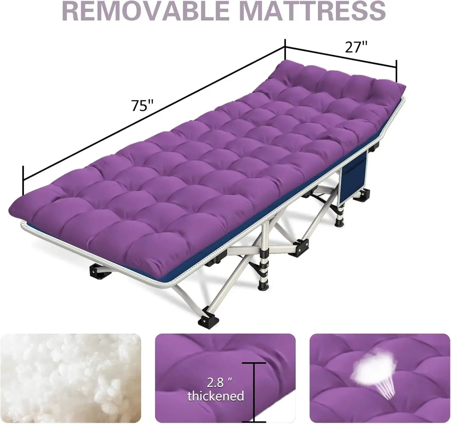 Comfortable Mattress for Adults Extra Wide Cots for Sleeping Folding Cot Camping Bed Heavy Duty with Carry Bag for Home Office