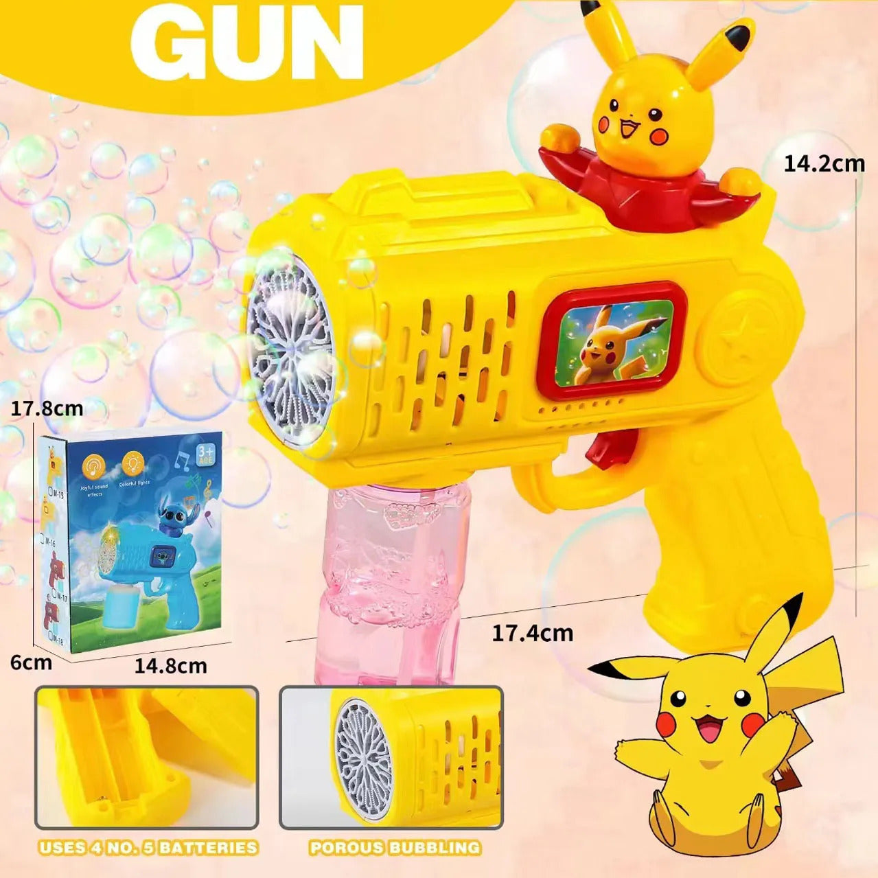 New Stitch Electric Bubble Gun Kids Toy Bubbles Machine Automatic Soap Blower With Light Outdoor Games Boys And Girls Gift