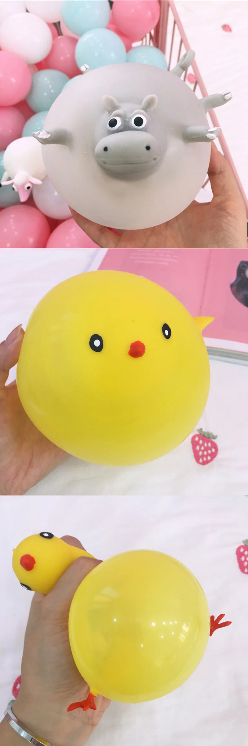 Creative soft rubber inflatable chicken hippo pop up animal blow Balloon animal Stress Relief squeeze toy prank gift