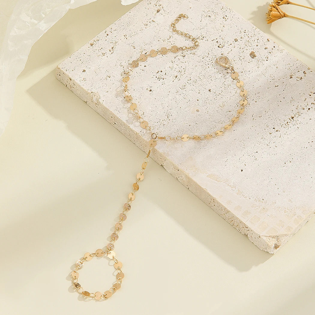 Exquisite Vintage Emerald Blue Crystal Boho Wrist Bracelet for Women Finger Ring Chain Charms Lady Trendy Aesthetic Jewelry Set