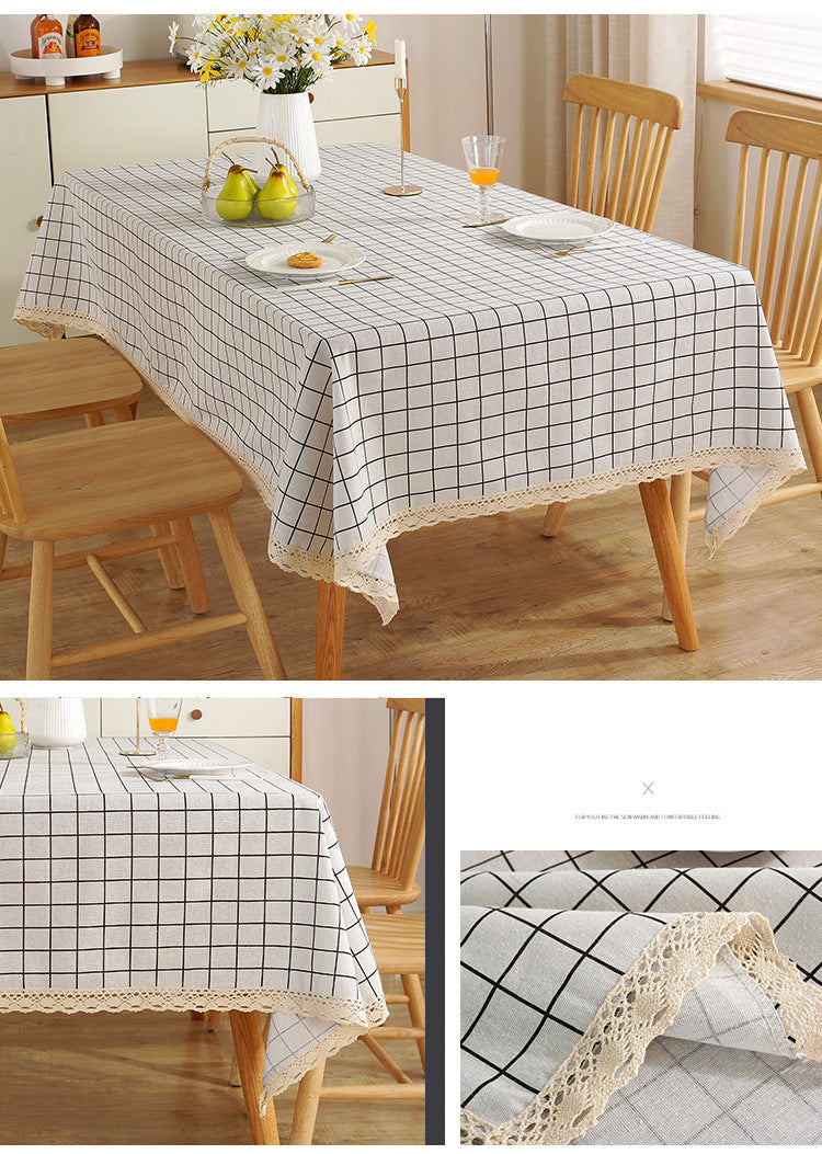 Fresh Cotton and Linen Plaid Tablecloth Coffee Table Dining Table Kindergarten Student Lace Cloth Art Square Picnic Tablecloth
