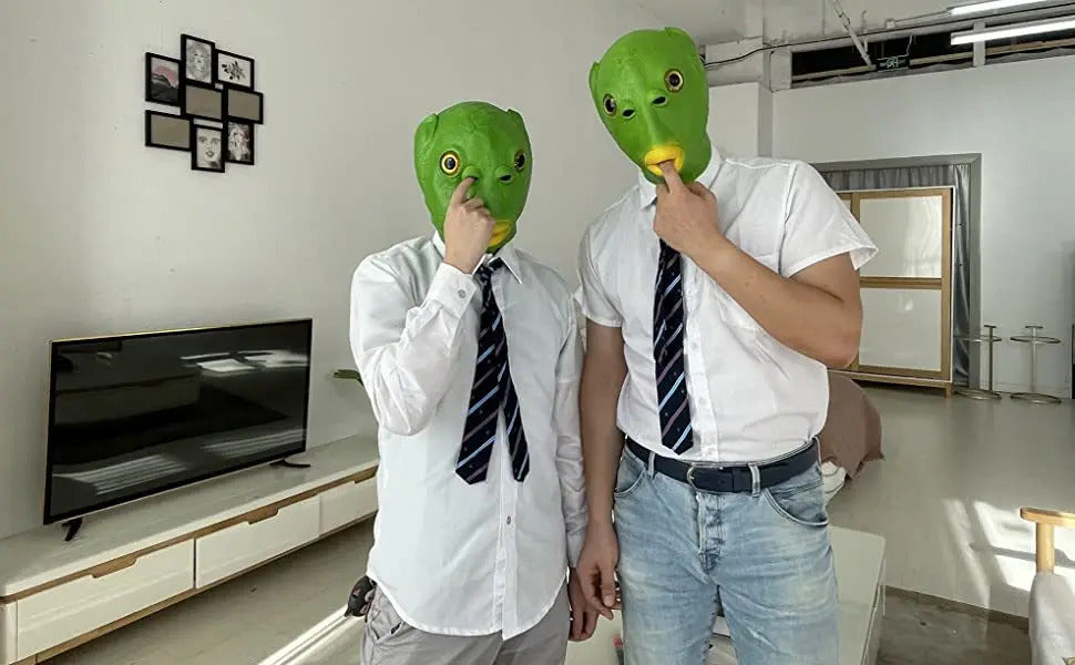Hip Hop Animal Green Head Fish Mask Head Cover Halloween Green Fish Man Green Fish Head Monster Mask Performance Head Jewelry
