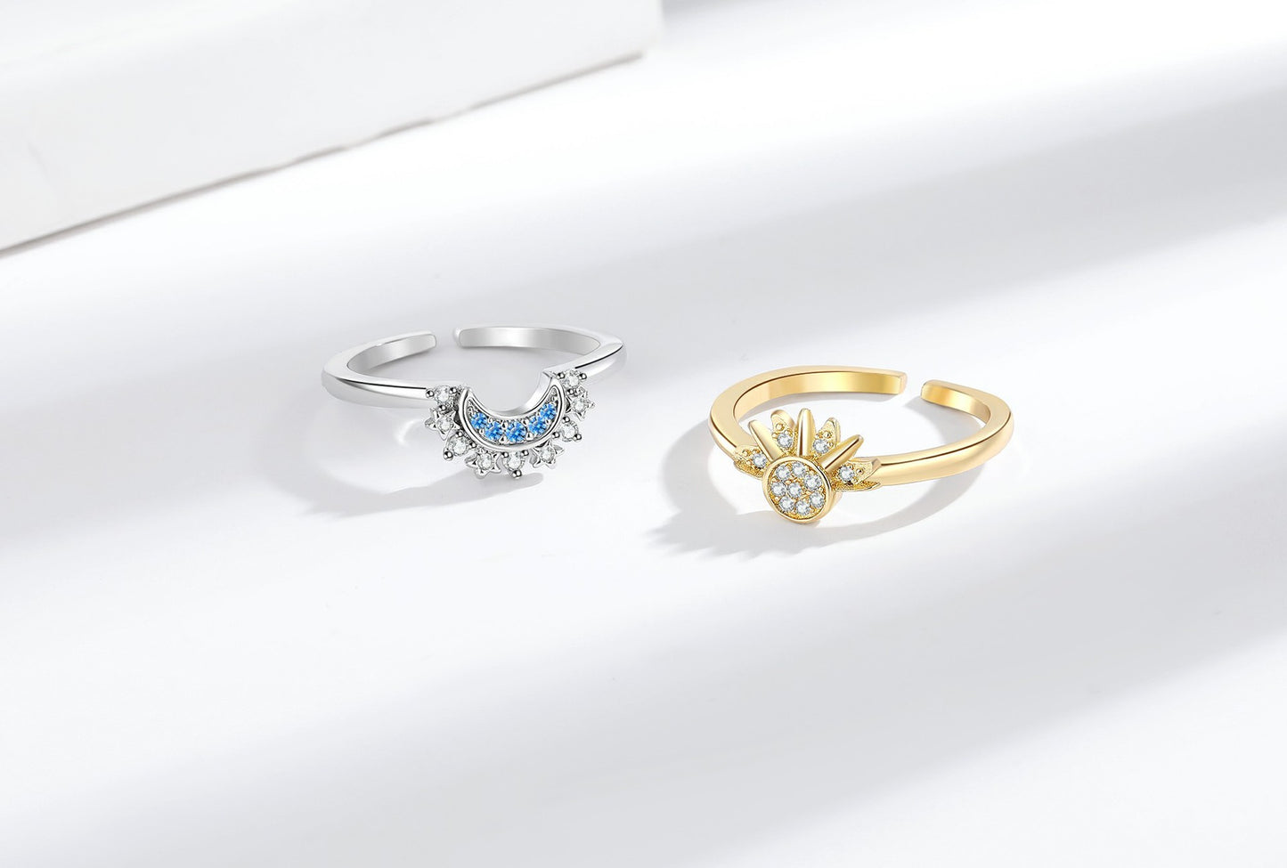 Cross-Border European and American Style Simple Design Sun and Moon Stackable Rings for Women with Diamonds Sun Moon Couple Rings