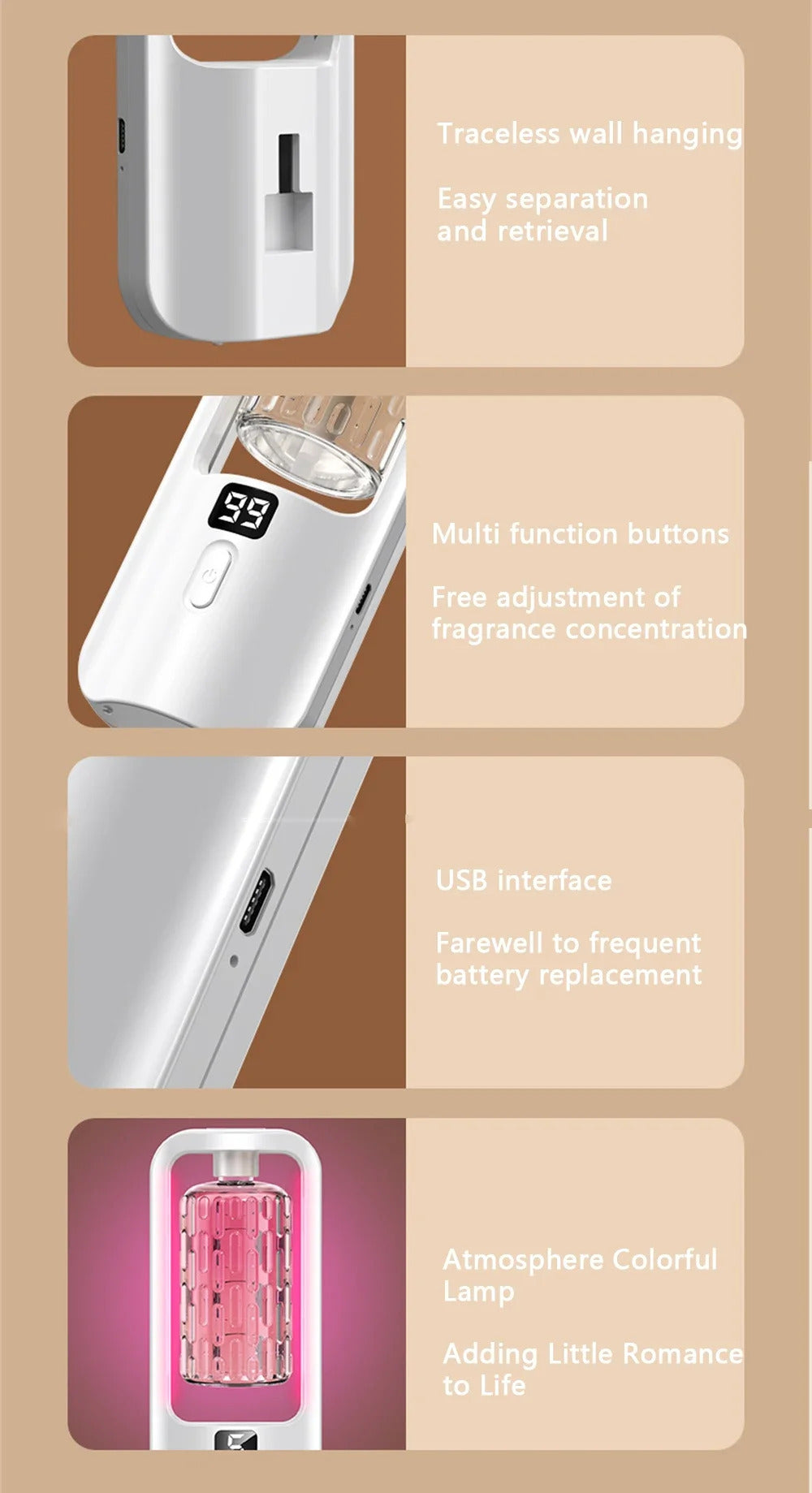 Wall-mounted Oil Aromatherapy Machine Air Purifying Automatic  Diffuser Toilet Deodorization Fragrance Humidifier Colorful Night