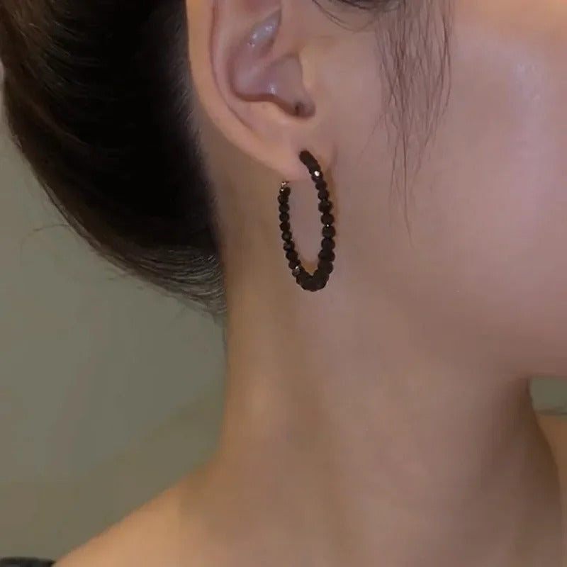 Light luxury C-shape Black Crystal Hoop Earrings Fashion Large Circle Geometric Earrings Women Elegant Jewelry Gifts Wholesale