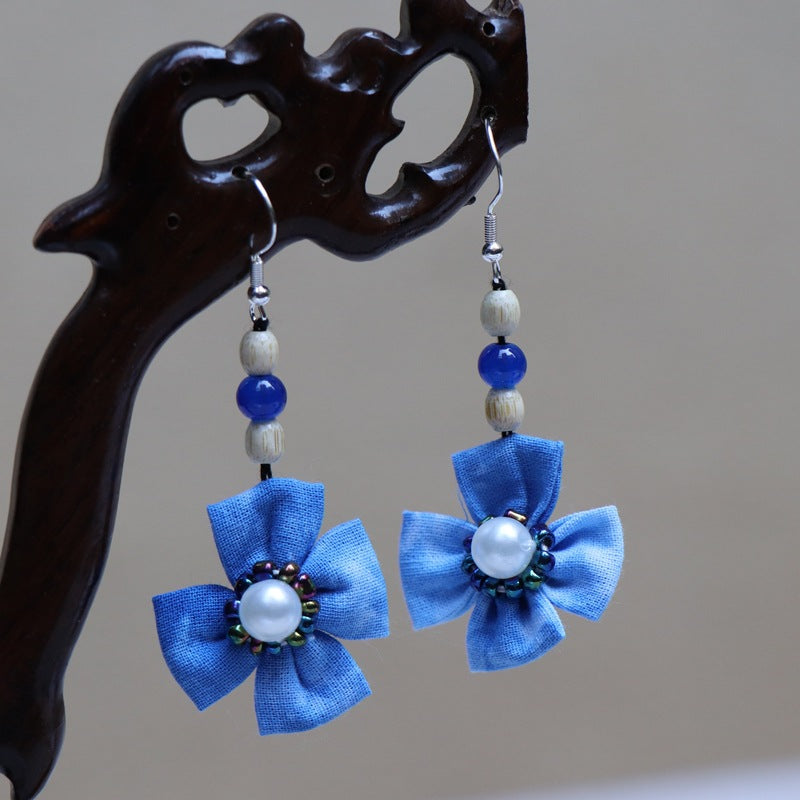 Ethnic style blue tie-dye earrings hand-woven tie-dye earrings travel companion gift