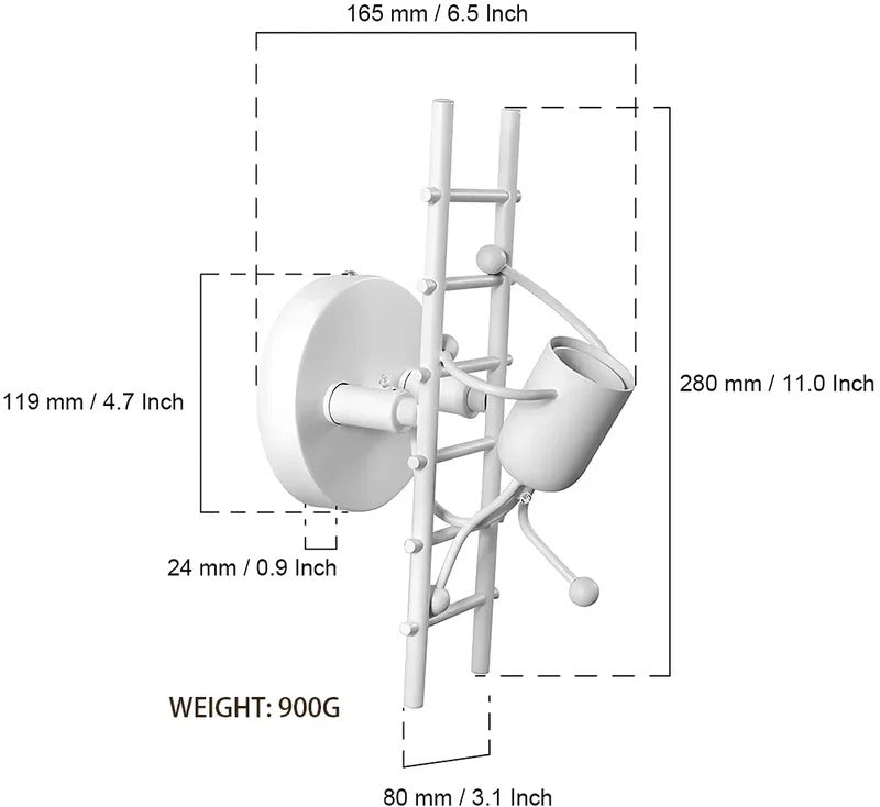 SANDYHA Warmth Bedside Nodic Wall Lamp Creative Small Man Iron Light Metal Simple Cartoon Robot Sconce Art Decor Bedroom Light