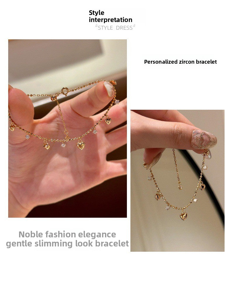 Love Fringed Zircon Bracelet for Women 2025 New Light Luxury Minority High-End Fashion All-Match Temperament Bracelet Necklace