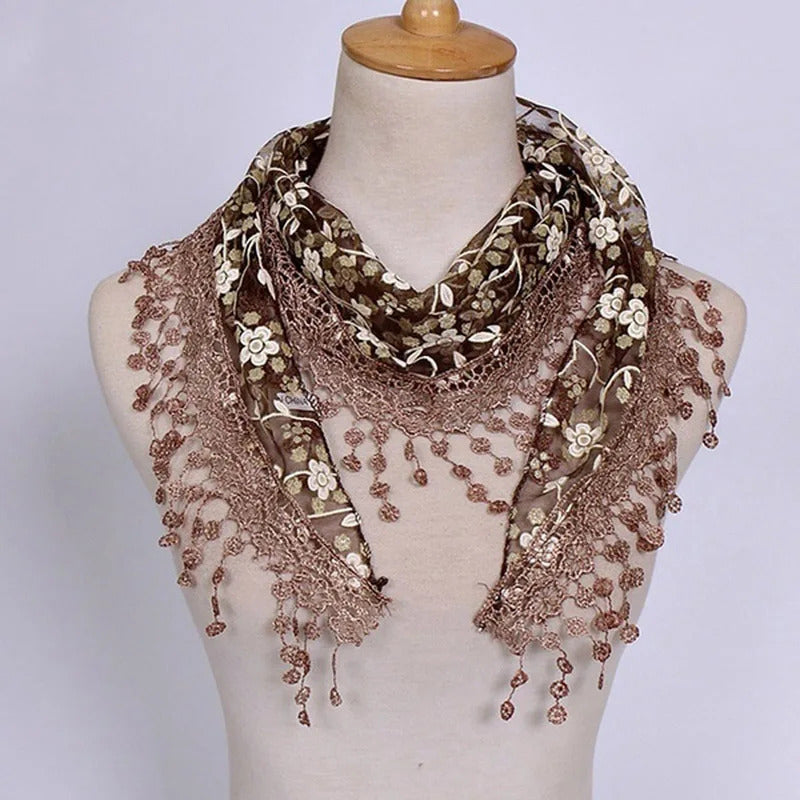 2023 New Floral Lace Triangle Scarf Tassel Shawl Female Classic Casual Transparent Breathable Scarves Sunscreen