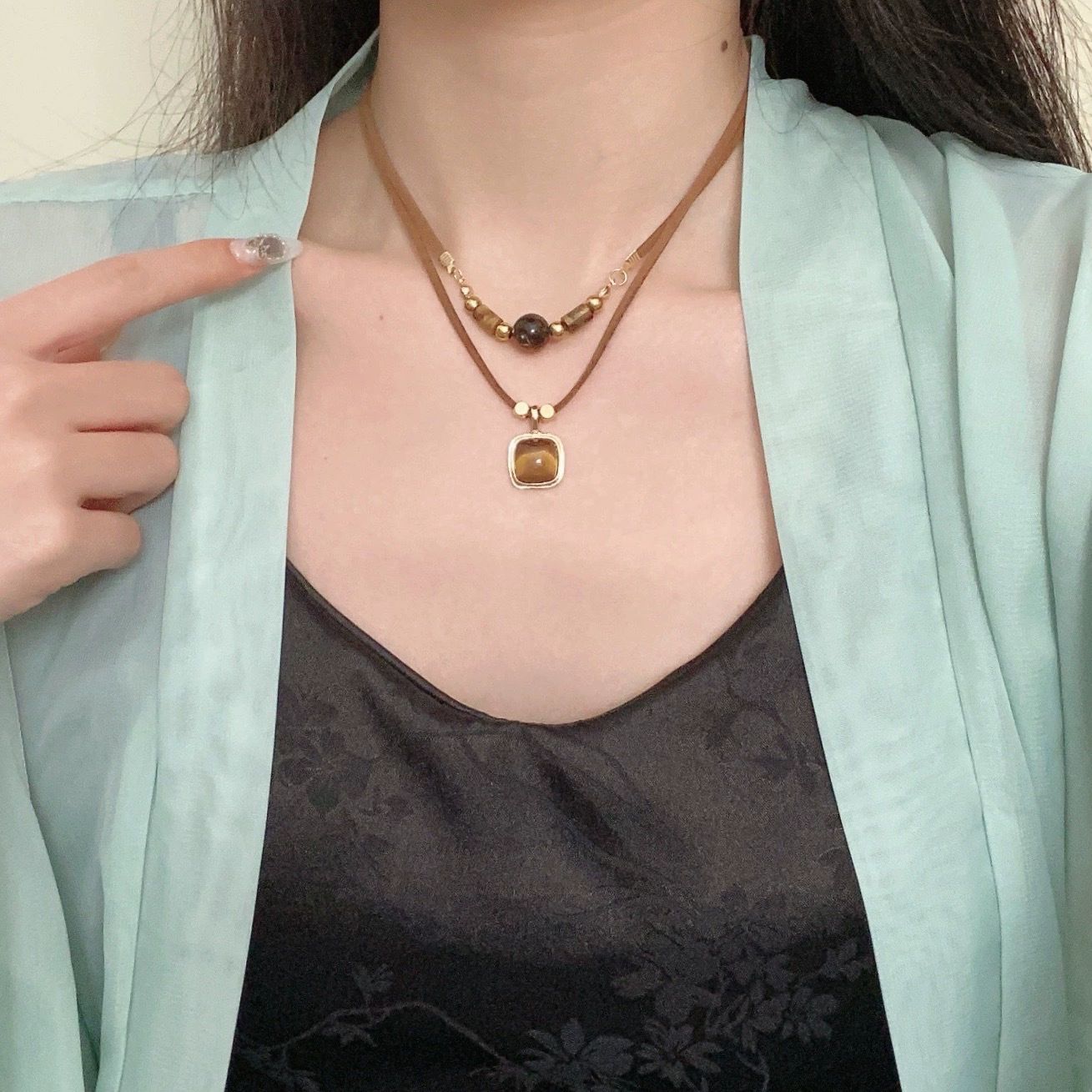 Vintage Mango Star Double Layer Stacked Necklace for Women Creative Niche Light Luxury Personality Versatile Clavicle Chain High-end Accessory Trend