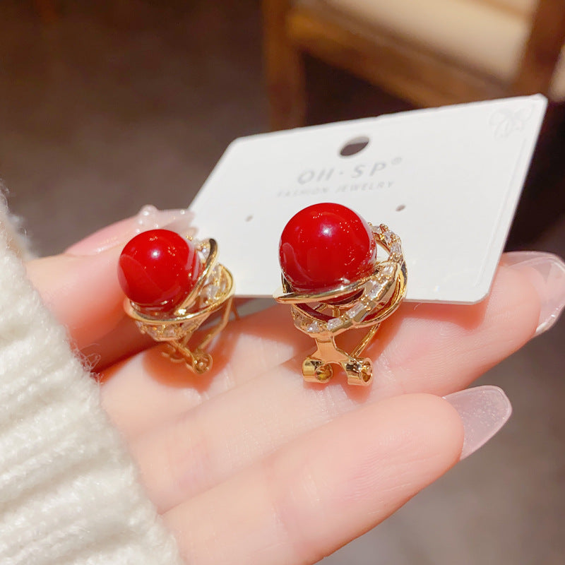 S925 Silver Needle Korean Fashion Simple Diamond-Studded Wrapped Pearl Earrings Exquisite Petite Versatile Socialite Earrings