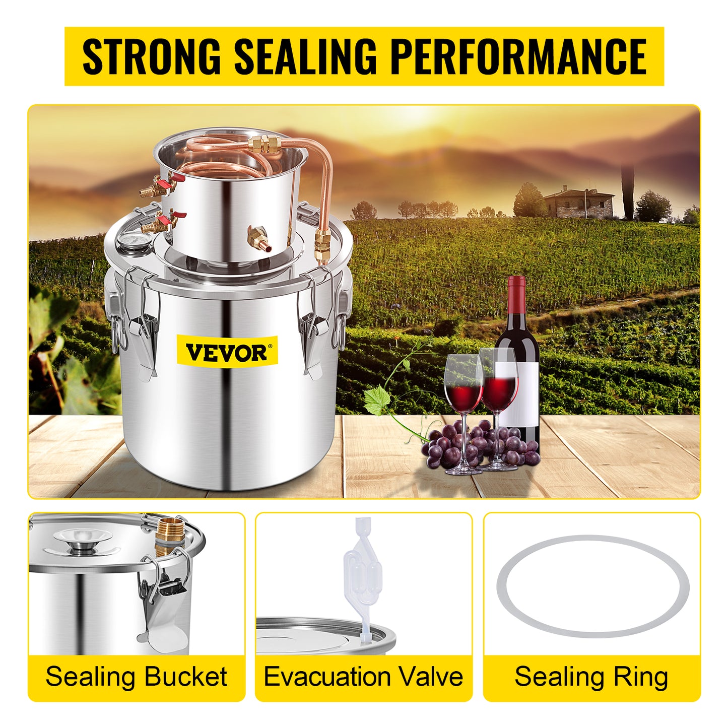 VEVOR 50L Moonshine Still Alcohol Distiller w/ Water Pump Stainless Copper DIY Home Brew Ethanol Wine Essential Oil Brewing Kit