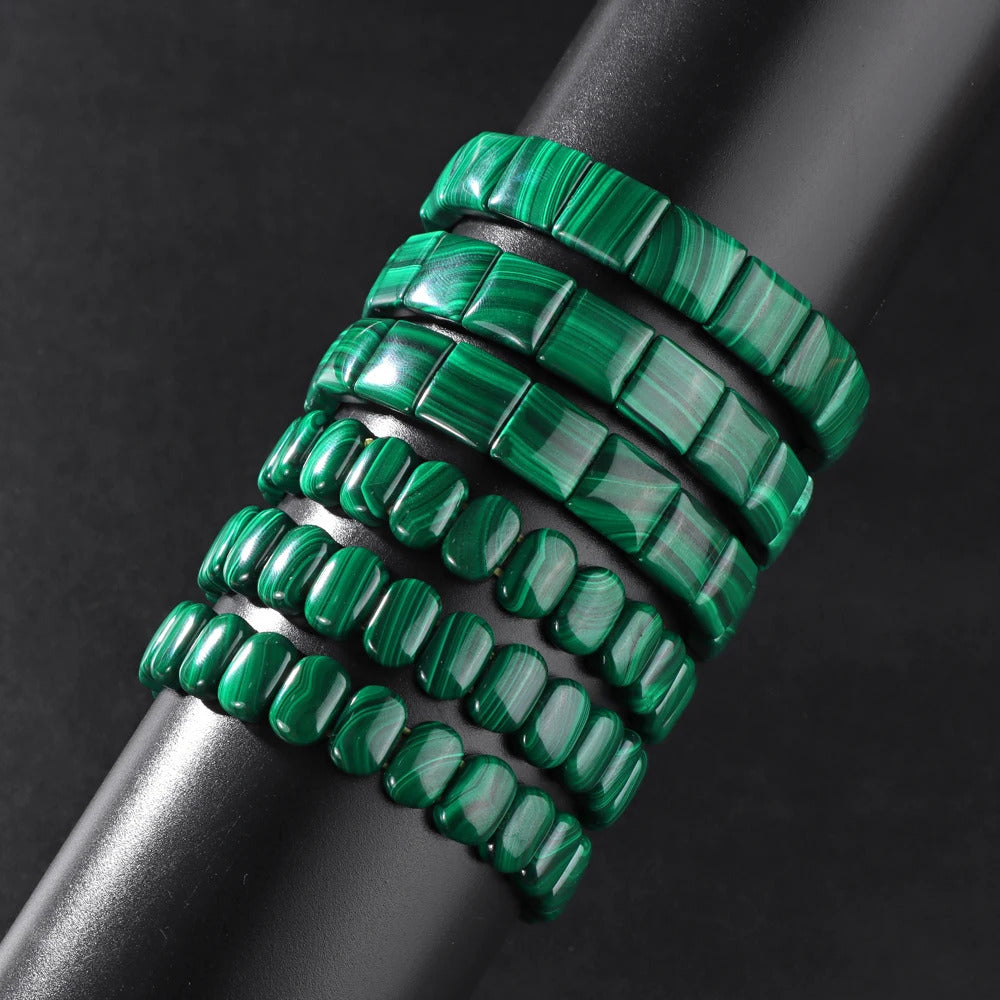 Genuine Natural Green Malachite Chrysocolla Bracelet for Women Men Healing Stone Stretch Rectangle Beads Bangles Jewelry Gift