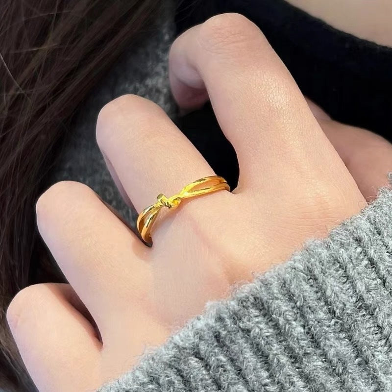 Sand Gold Opening Adjustable Frosted Ring Women's Fashion Sweet Light Luxury Niche Exquisite Ring Ancient Design