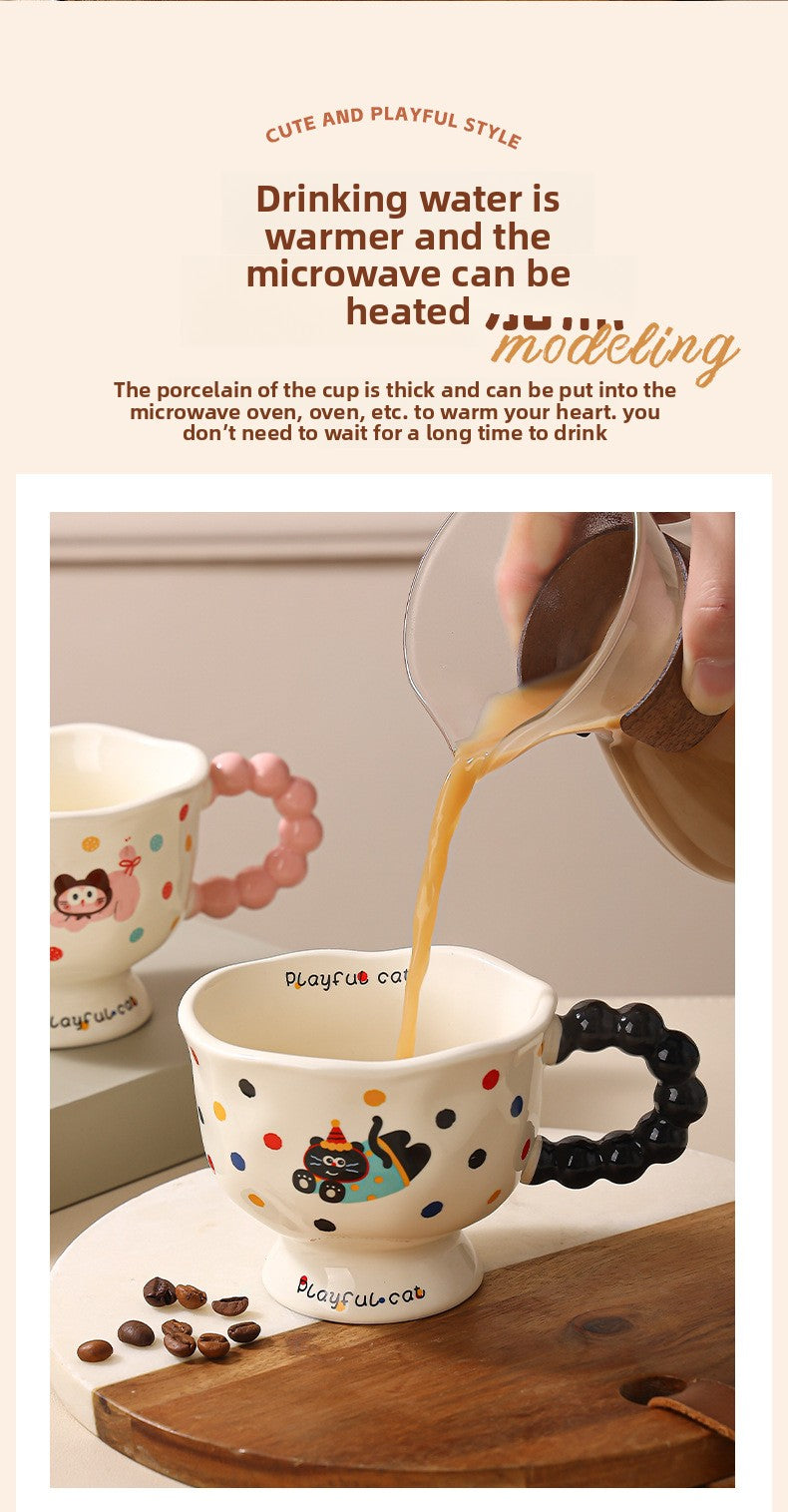 Cute Wave Point Ceramic Cup Mug Home Coffee Cup Couple Cartoon Creative Water Cup Ceramic Breakfast Cup