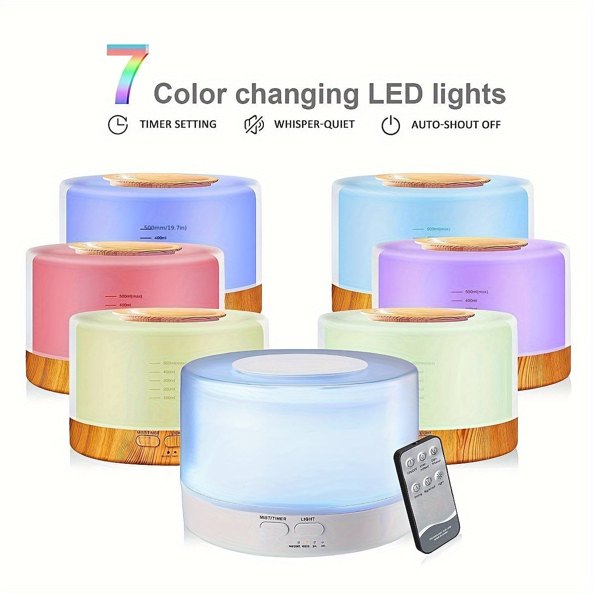 6 Essential Oils! 500ML WiFi-Controlled Aroma Diffuser - 7 Color LED Humidifier for Large Rooms | Ultrasonic Quiet Operation