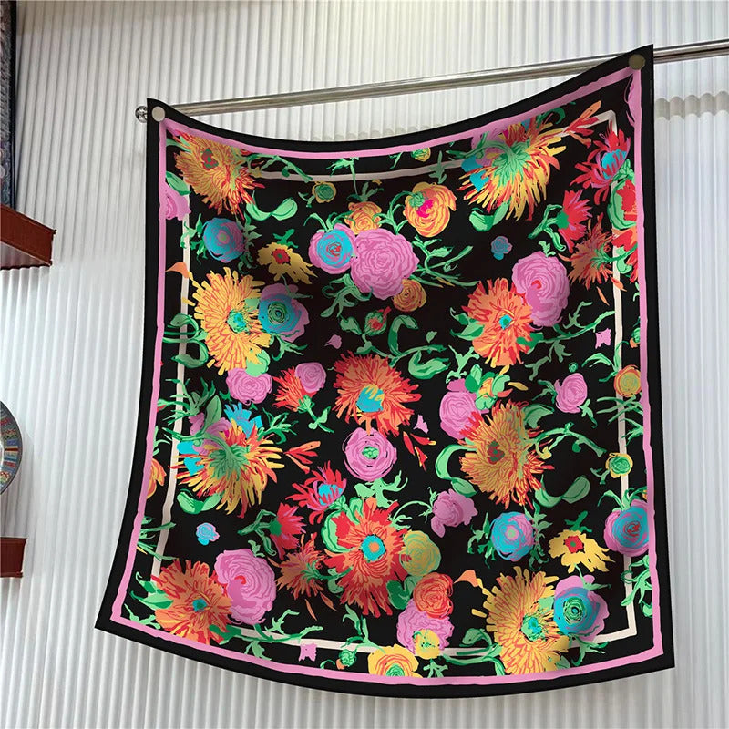 New Year Gift 90cm Large Square Scarf Scarf Women'S Scarves Spring And Autumn Style Fashion Shawl European American Twill Print