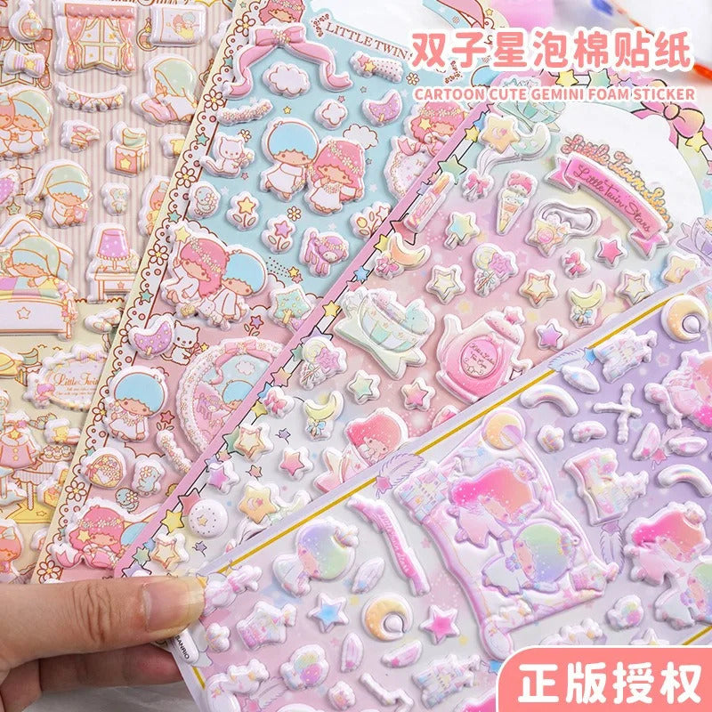 Sanrio Original Little Twin Star Children's Water Cup 3D Decorative Sticker Cartoons Phone Case Foam Sticker Ledger Stickers