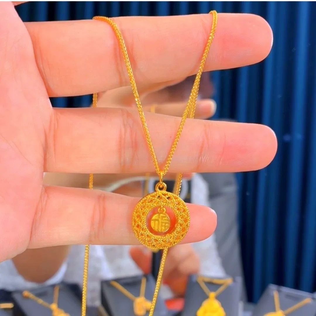 Vietnam Sand Gold Dream Catcher Filigree Peace Buckle Necklace Pendant Fortune Bead Necklace Light Luxury Niche Jewelry