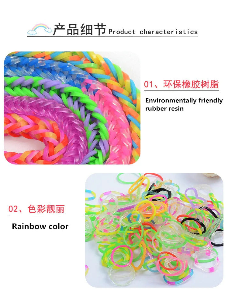 600pcs Rubber Bands Creative Colorful Loom Band Set Rainbow Bracelet Making Kit DIY Woven Bracelets Craft Toys For Girls Gifts