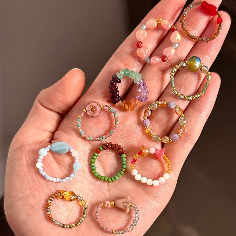 Dopamine Ring for Women, Niche Design, Personalized Beaded Index Finger Ring, High-End Fashion, Colorful Cute Closed Ring
