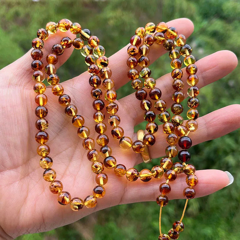 6mm-9mm Original Amber Bracelet for Men Women Unique Diy Flower Beads Rosary Long Necklace Baltic 2025 New Natural Stone Jewelry
