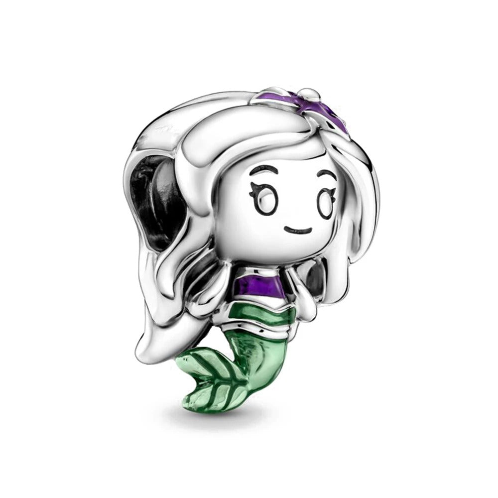 2024 Hot Sale 925 Silver Mermaid Princess Dress Charms DIY Dangle Beads Fit Original Pendant Bracelet Necklace Fashion Jewelry