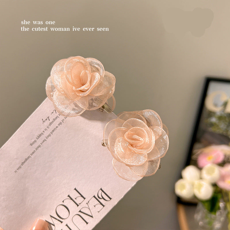 Vacation Organza Flower Hair Clip Travel Outing Hair Accessories Atmosphere Clip Duckbill Clip Hairpin Side Clip Hair Ornament