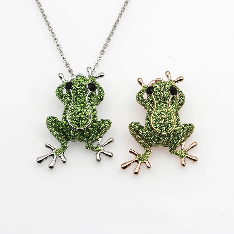 Frog Rose Gold Color Green Crystal Stone Charm Statement Necklaces & Pendants Animal Jewelry For Women Fashion Boho Necklace