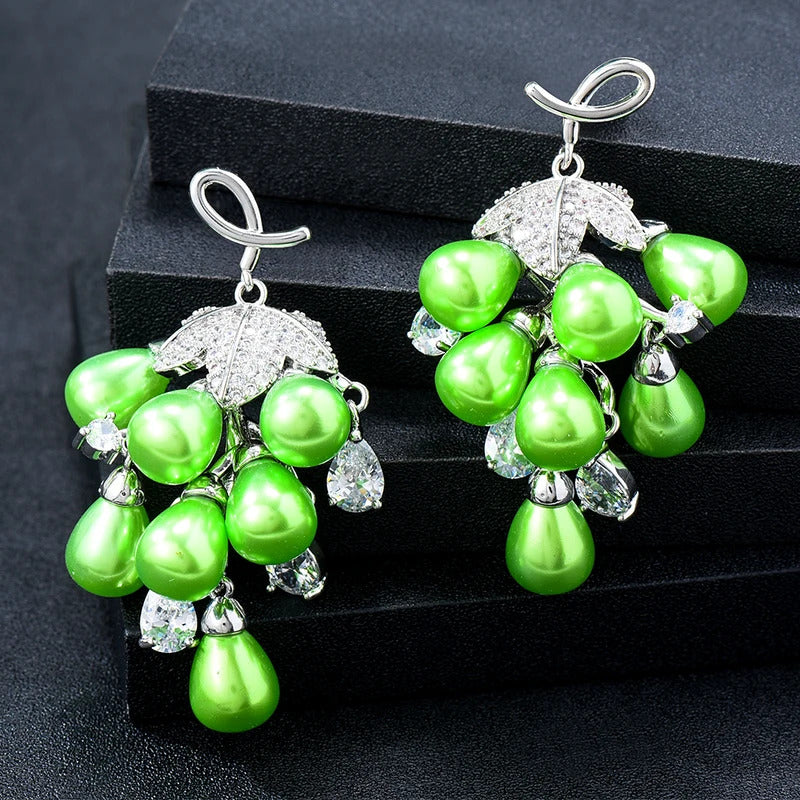 GODKI Bohemian Green Grape Earrings Trendy Cubic Zircon Indian Beach earrings for women Wedding Engagement Party JEWELRY GIFT