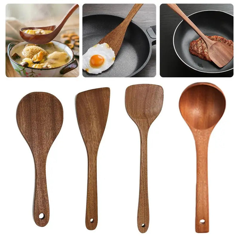 Long Handled Teak Tableware Wood Spoon Shovel Spatula Accessories Skimming Wooden Soup Kitchen Tool Spoon Cooking A2S8